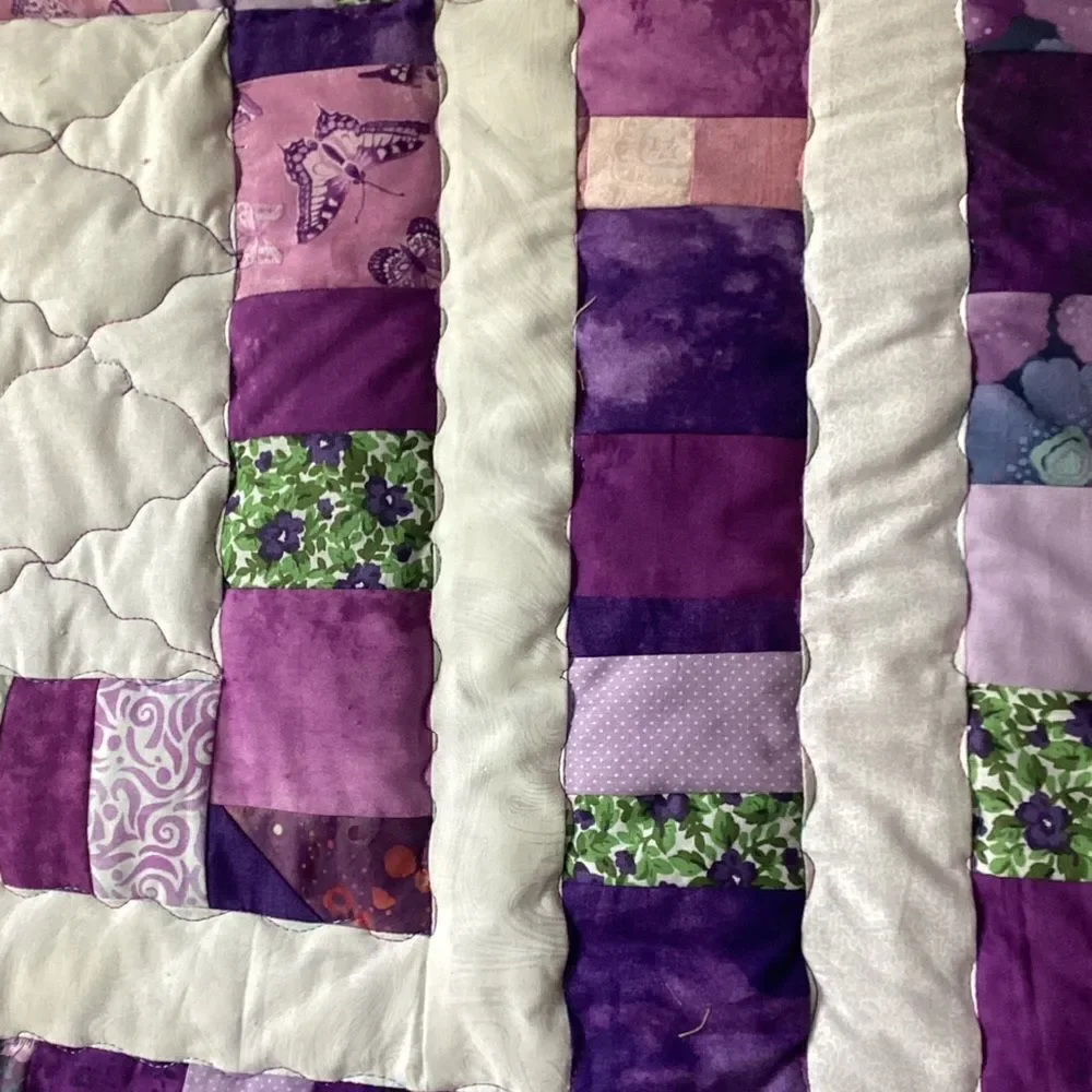 NWT Hand Crafted Purples and White Quilt
